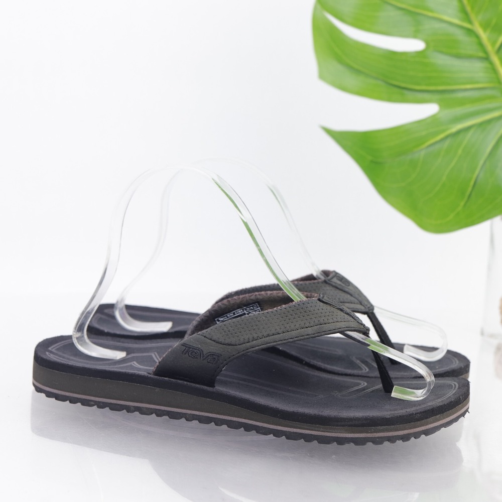 Teva Womens Sandals Size 8 Black Leather Thong Slides Flip Flop Pool Beach Shoes